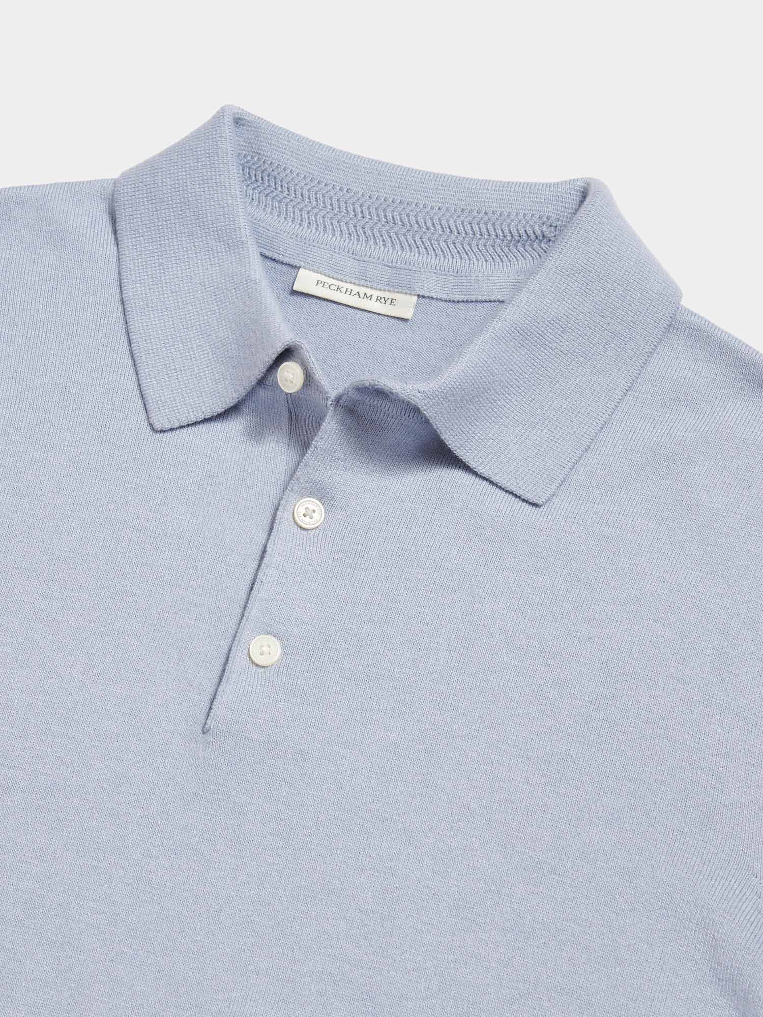 Jersey Knit Polo Shirt in Blue Blizzard