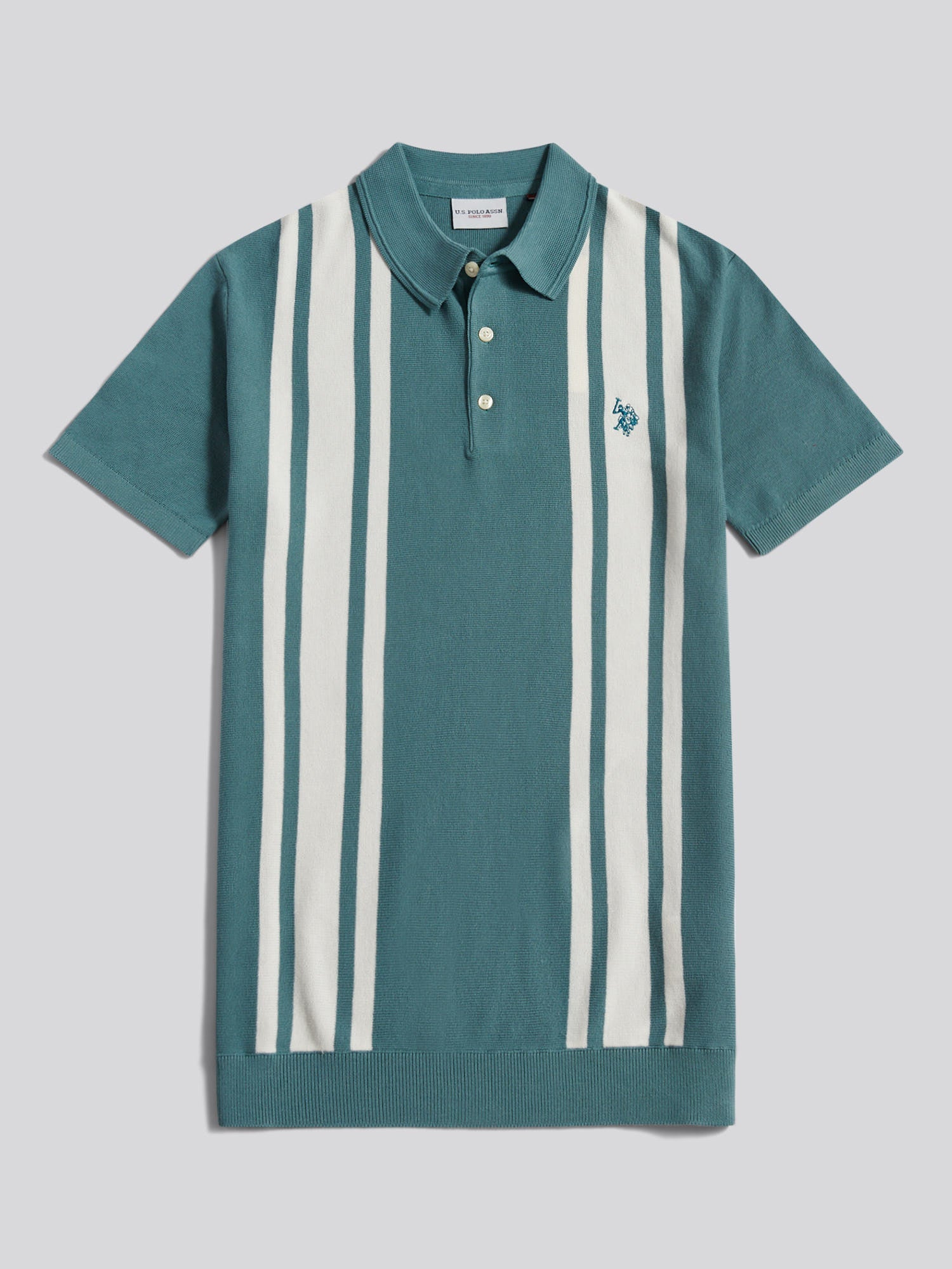 Mens Tonal Vertical Stripe Knit Polo Shirt Arctic