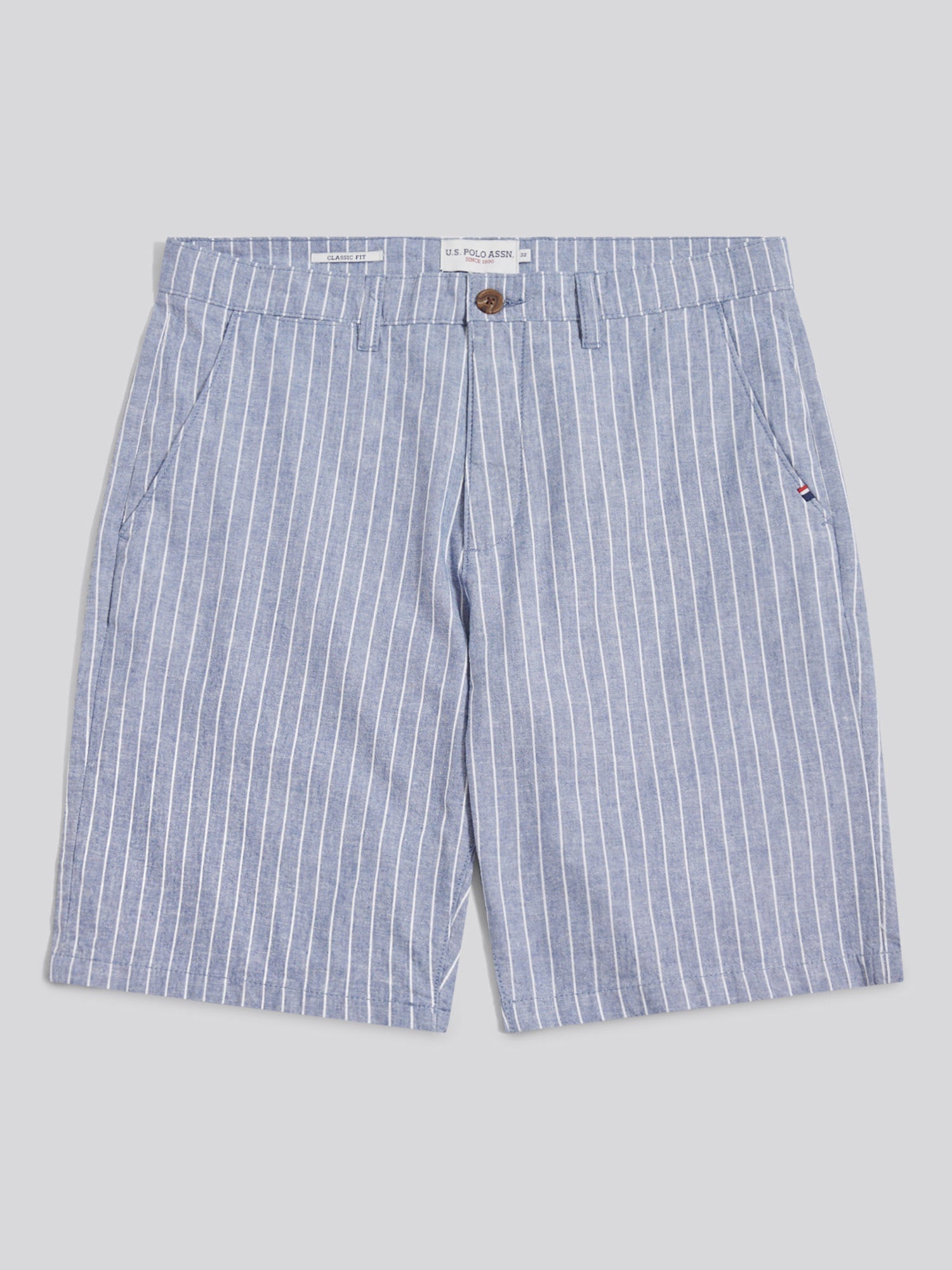 Mens Striped Linen Blend Chino Short Blue Horizon