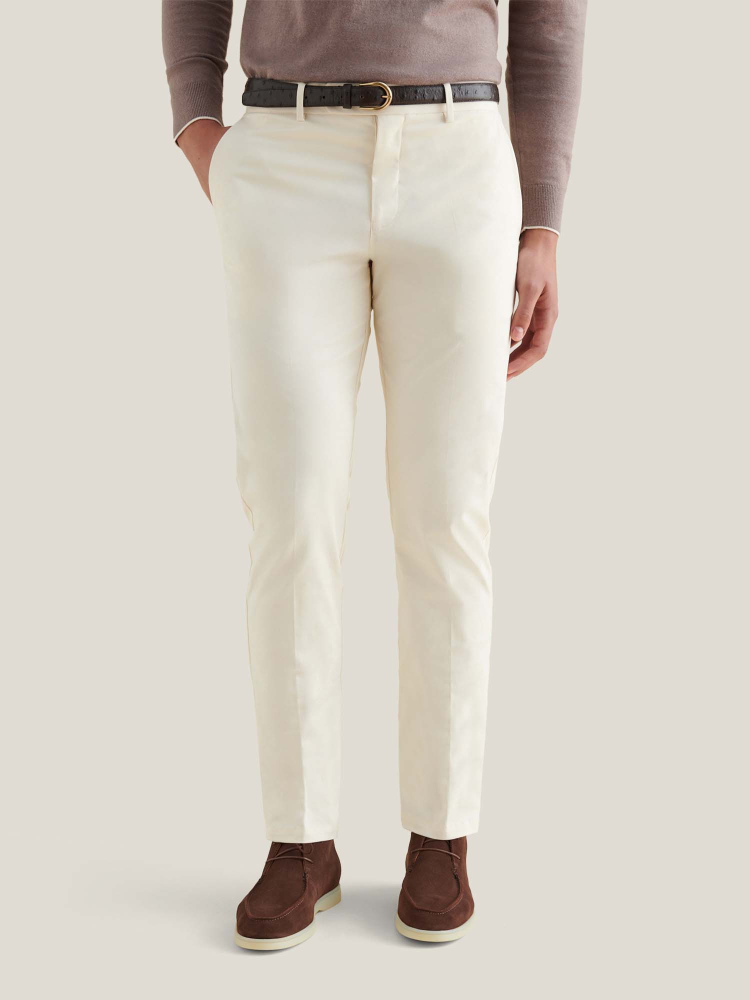 Stretch Cotton Trouser in Egret