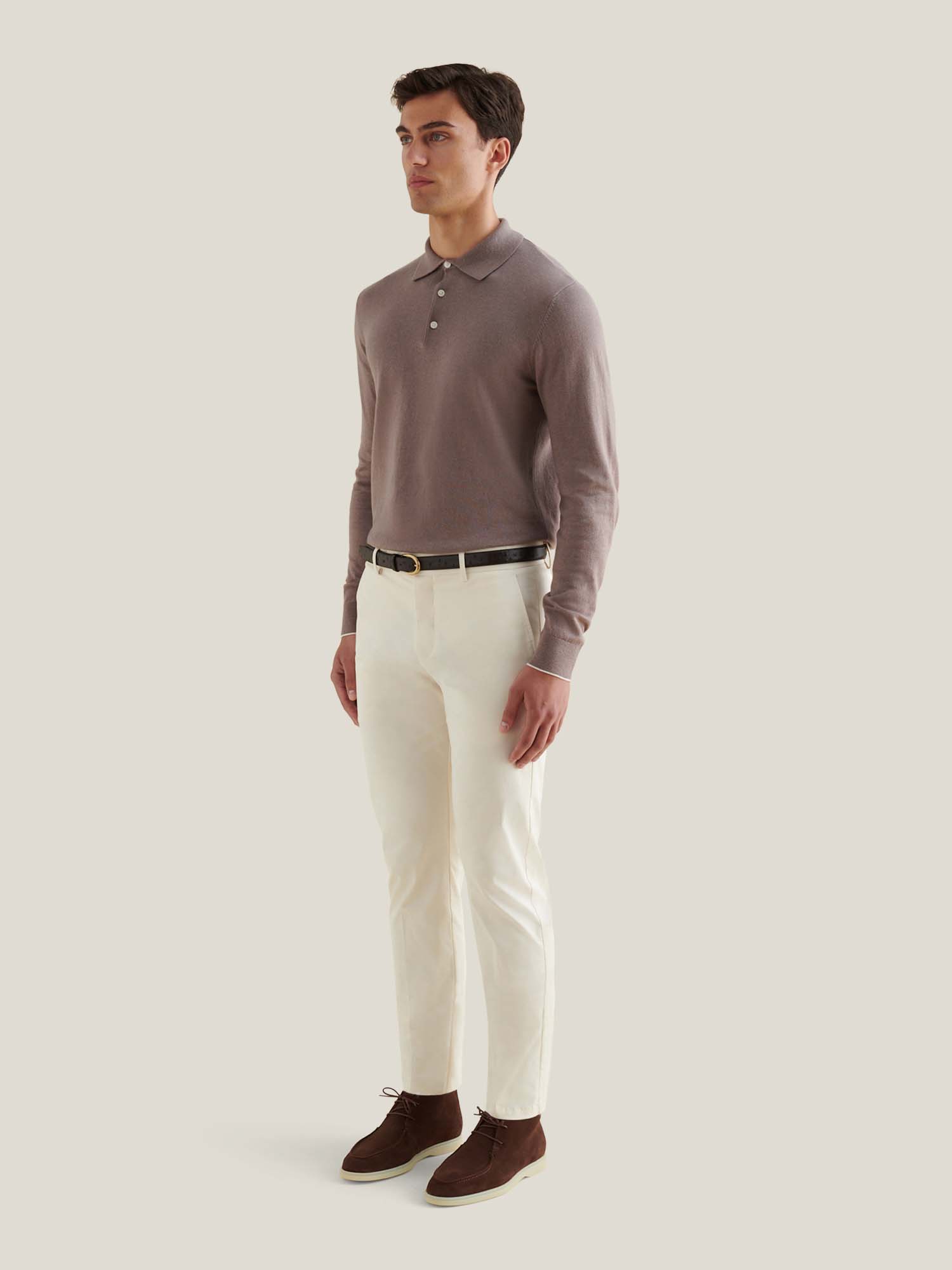 Stretch Cotton Trouser in Egret