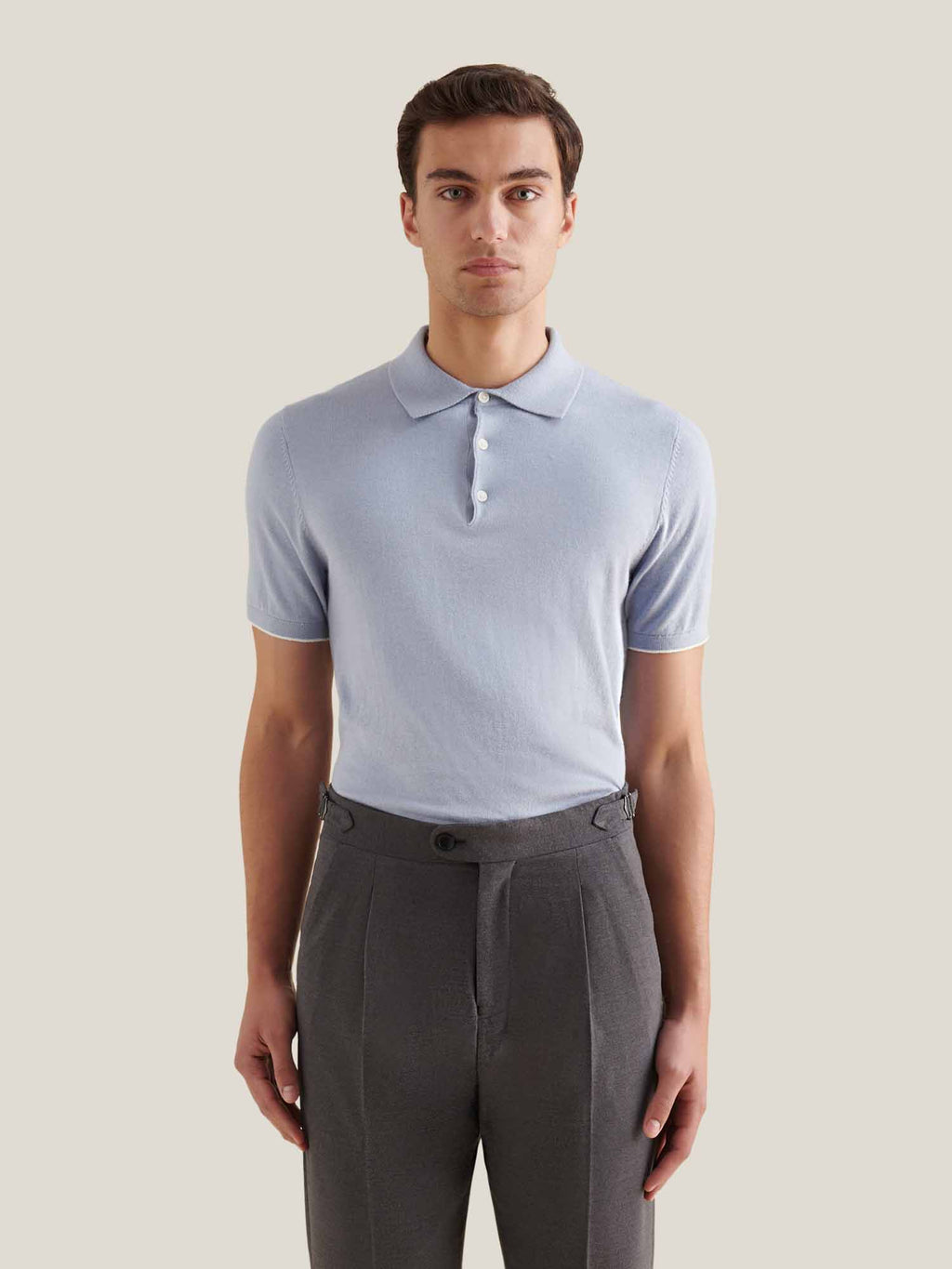 Jersey Knit Polo Shirt in Blue Blizzard