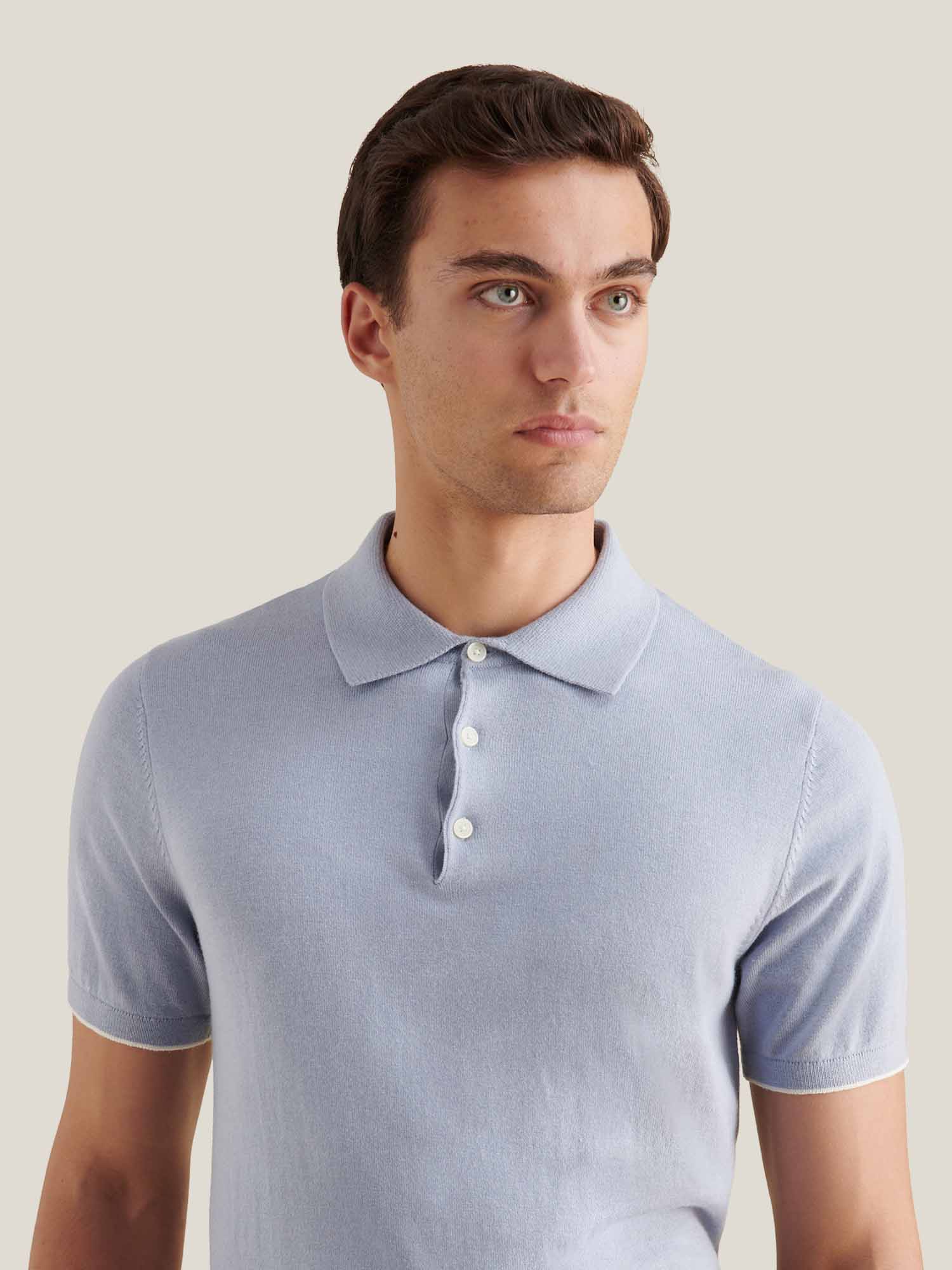 Jersey Knit Polo Shirt in Blue Blizzard