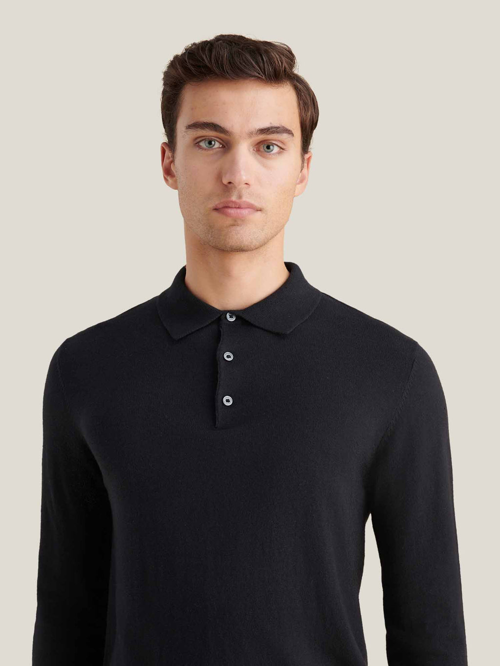 Jersey Knit Long Sleeve Polo Shirt in Black