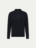 Jersey Knit Long Sleeve Polo Shirt in Black