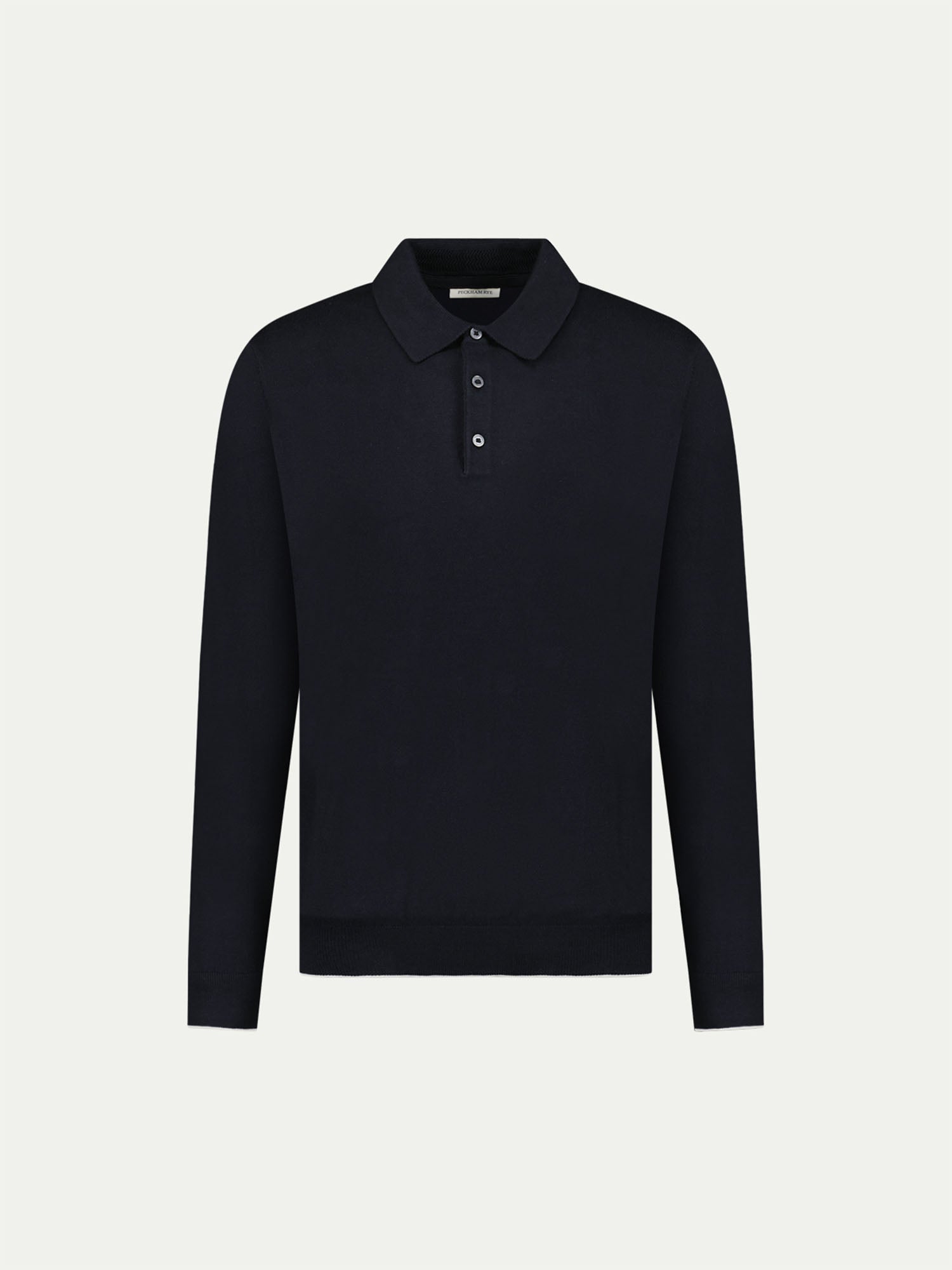 Jersey Knit Long Sleeve Polo Shirt in Black