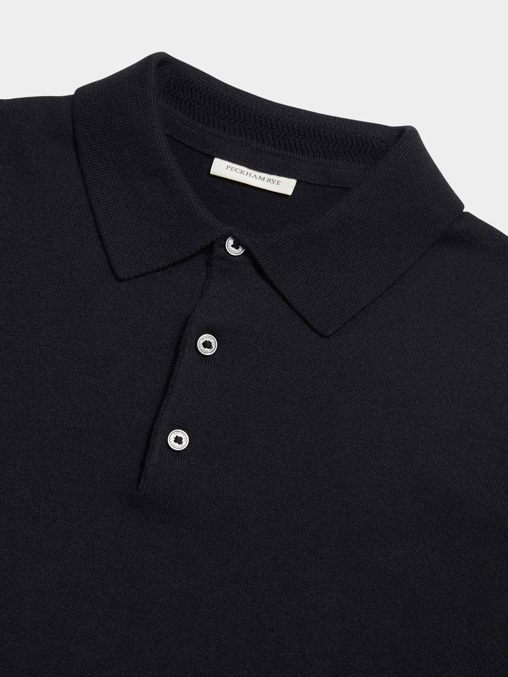 Jersey Knit Long Sleeve Polo Shirt in Black