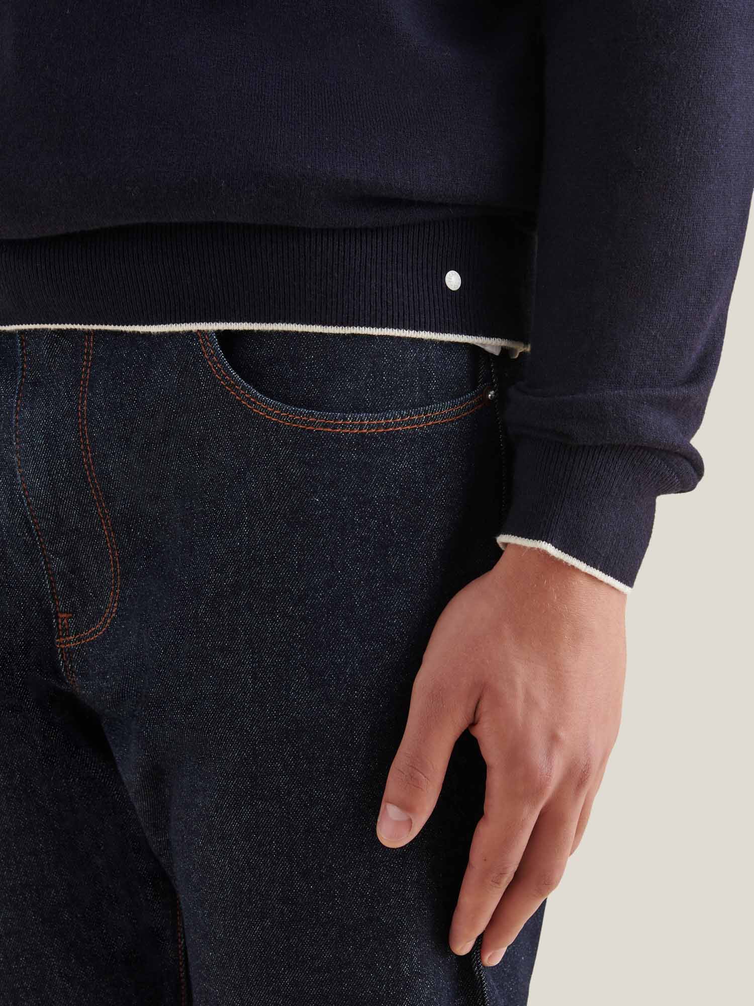 Jersey Knit Long Sleeve Polo Shirt in Dark Sapphire Navy