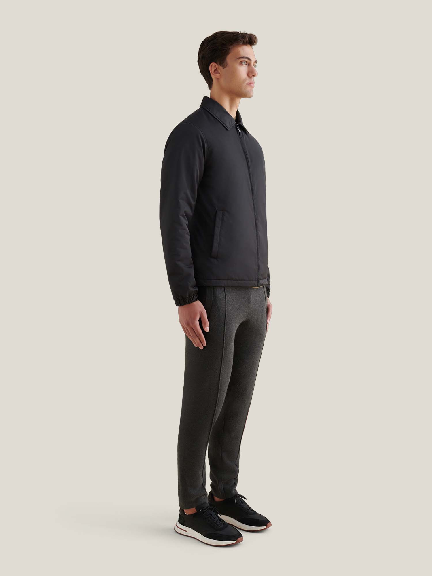 Light Padded Collar Bomber Jacket in Black