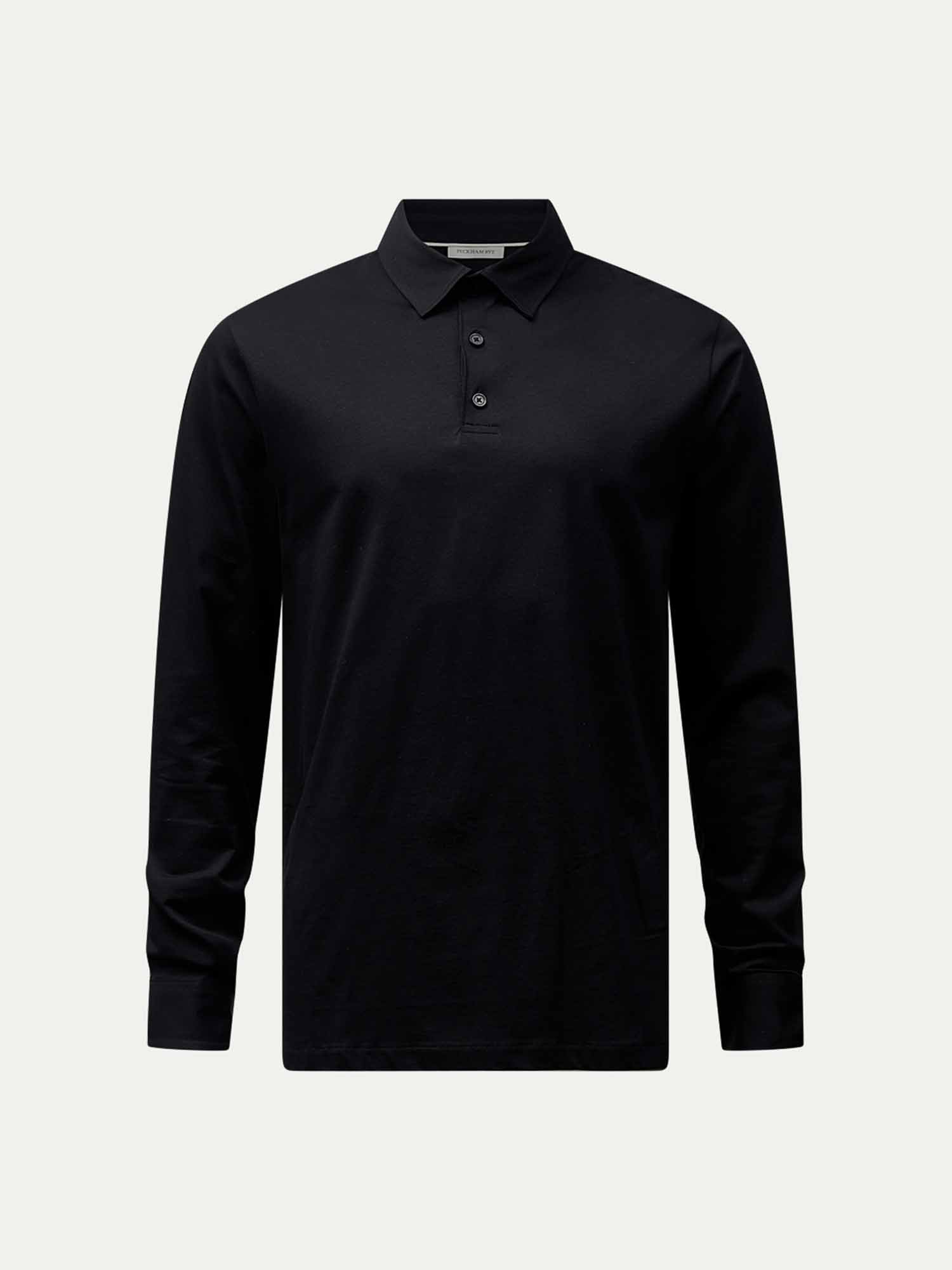 Mercerised Cotton Long Sleeve Polo Shirt Black