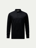 Mercerised Cotton Long Sleeve Polo Shirt Black