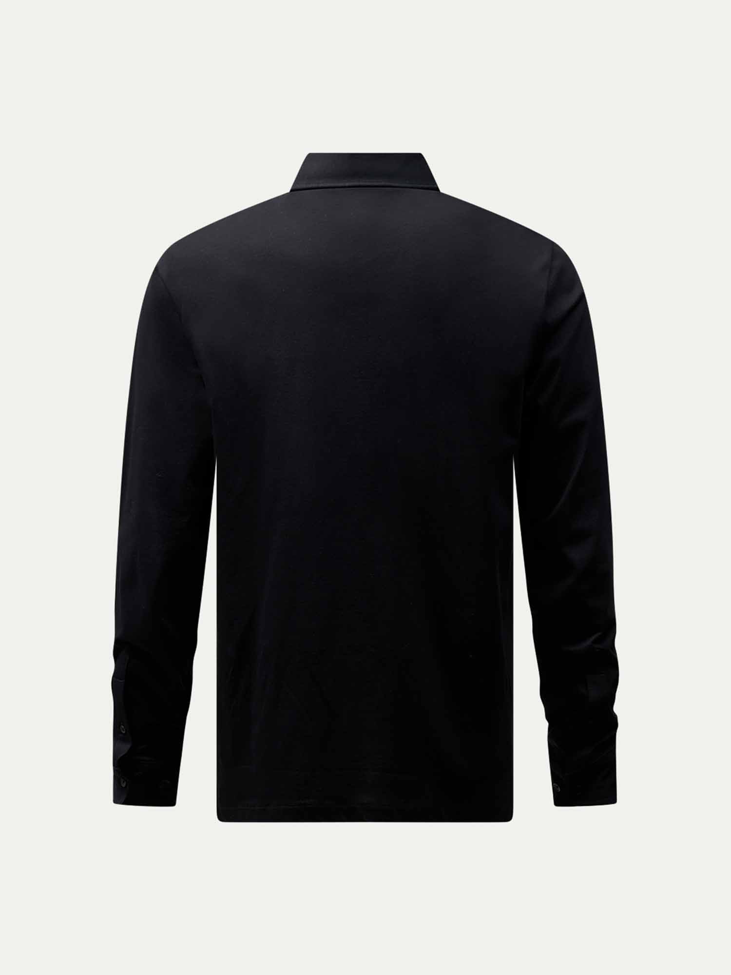 Mercerised Cotton Long Sleeve Polo Shirt Black