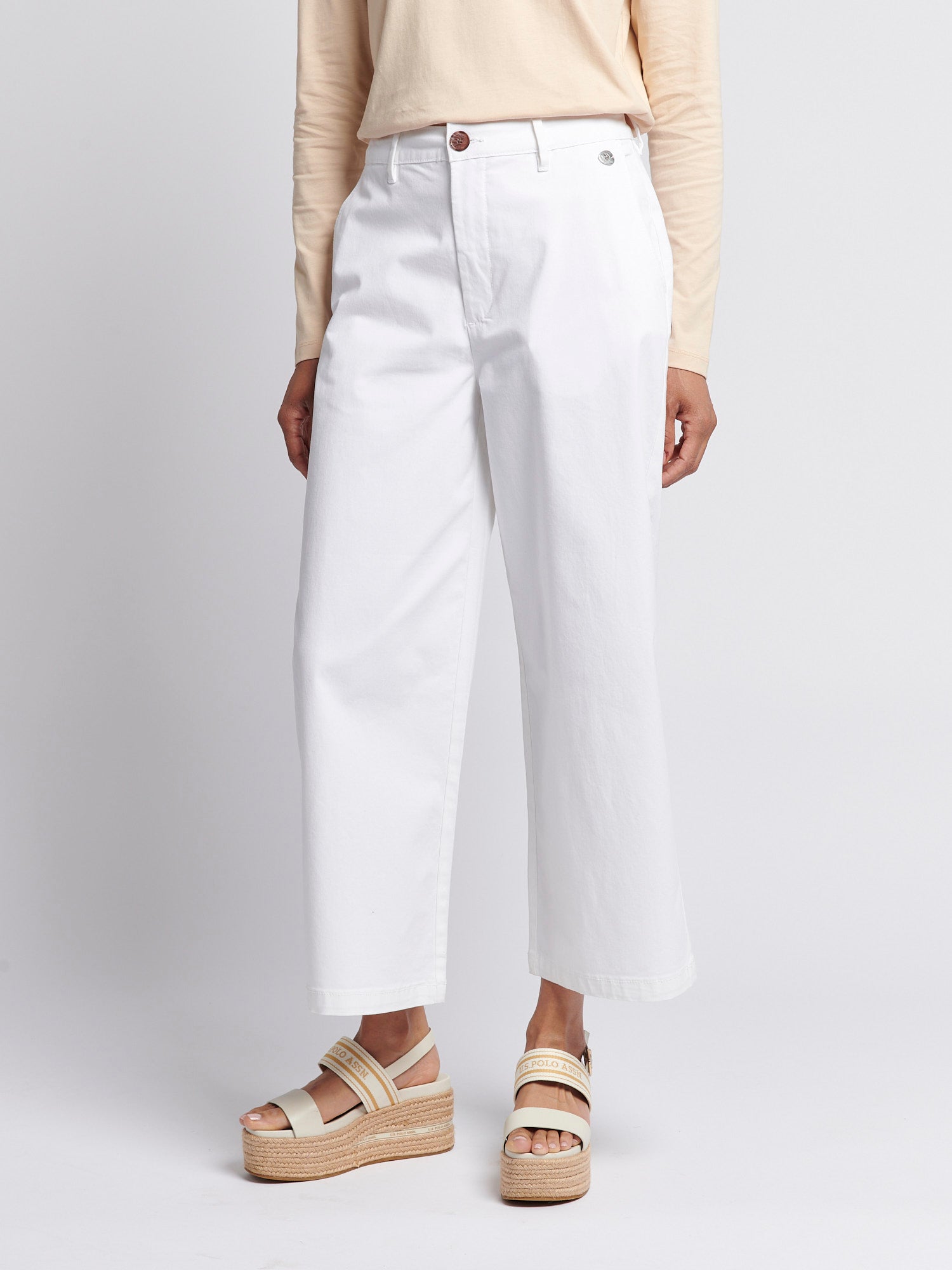 Womens Ankle Wide Leg Chino Trouser in Bright White