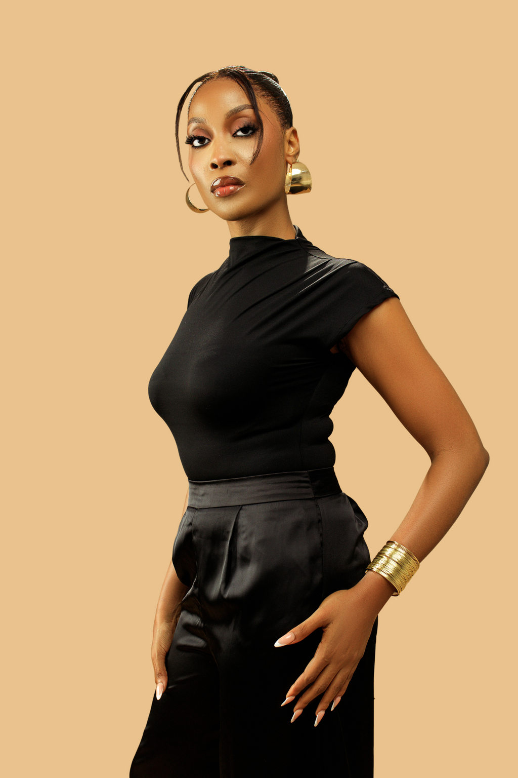 Women's Stretchy Bodysuit - High Neck Sleeveless Top