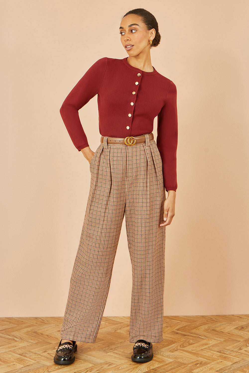 Yumi Brown Check Wide Leg Trousers